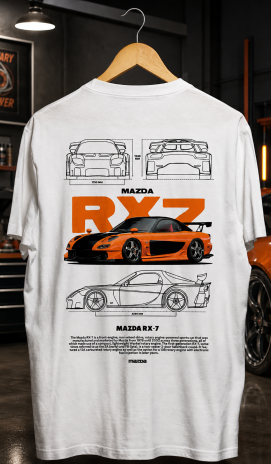 Mazda RX7 FF Sırt Baskılı Spor Araba Tasarım Unisex Bisiklet Yaka