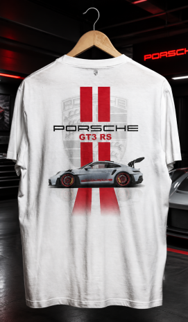 Porsche 911 GT3 RS Spor Araba Tasarım Sırt Baskılı  Unisex Bisiklet Yaka Tişört