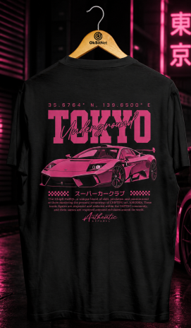 Siyah Unisex Tokyo Underground Grafik Baskılı Tişört – Streetwear Arka Baskı