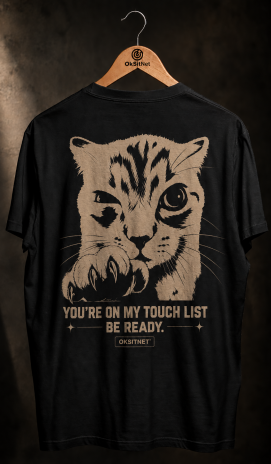 Unisex Siyah Kedi Baskılı Tişört – Retro Streetwear Sırt Baskı