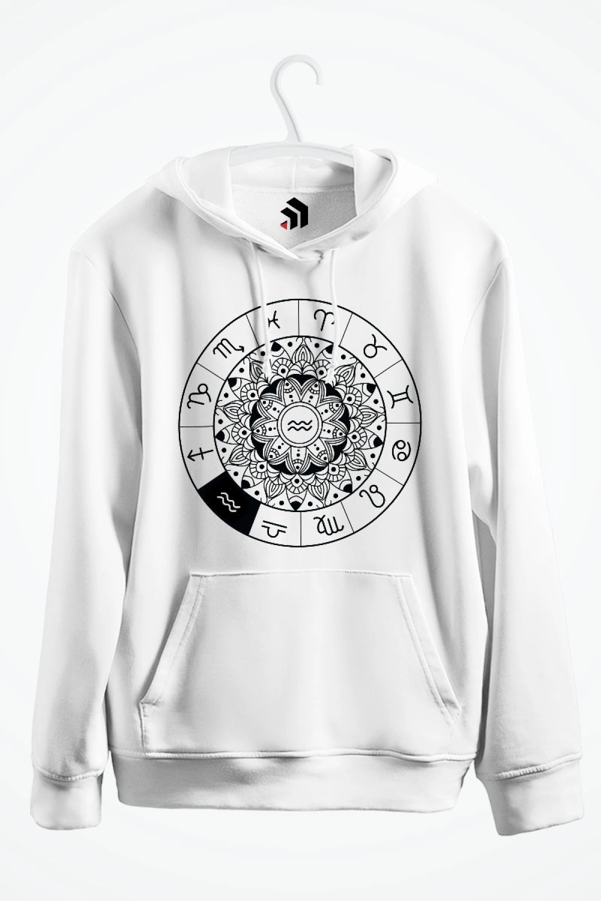 Aquarius - Kova Burcu Baskılı Kapşonlu Sweatshirt