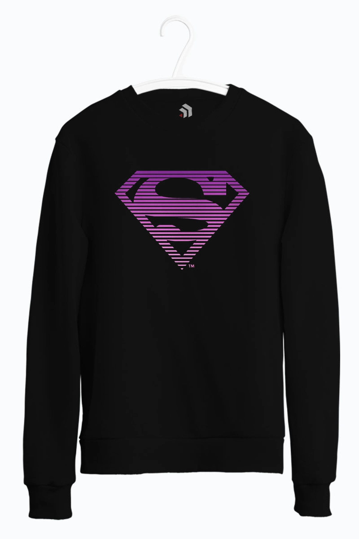 DC Comics Superman Classic Logo Striped Baskılı Bisiklet Yaka Sweatshirt