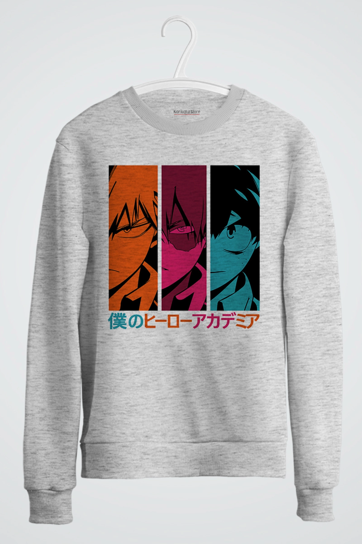 Bakugo Izuku Todoroki My Hero Academia Anime Baskılı Gri Sweatshirt