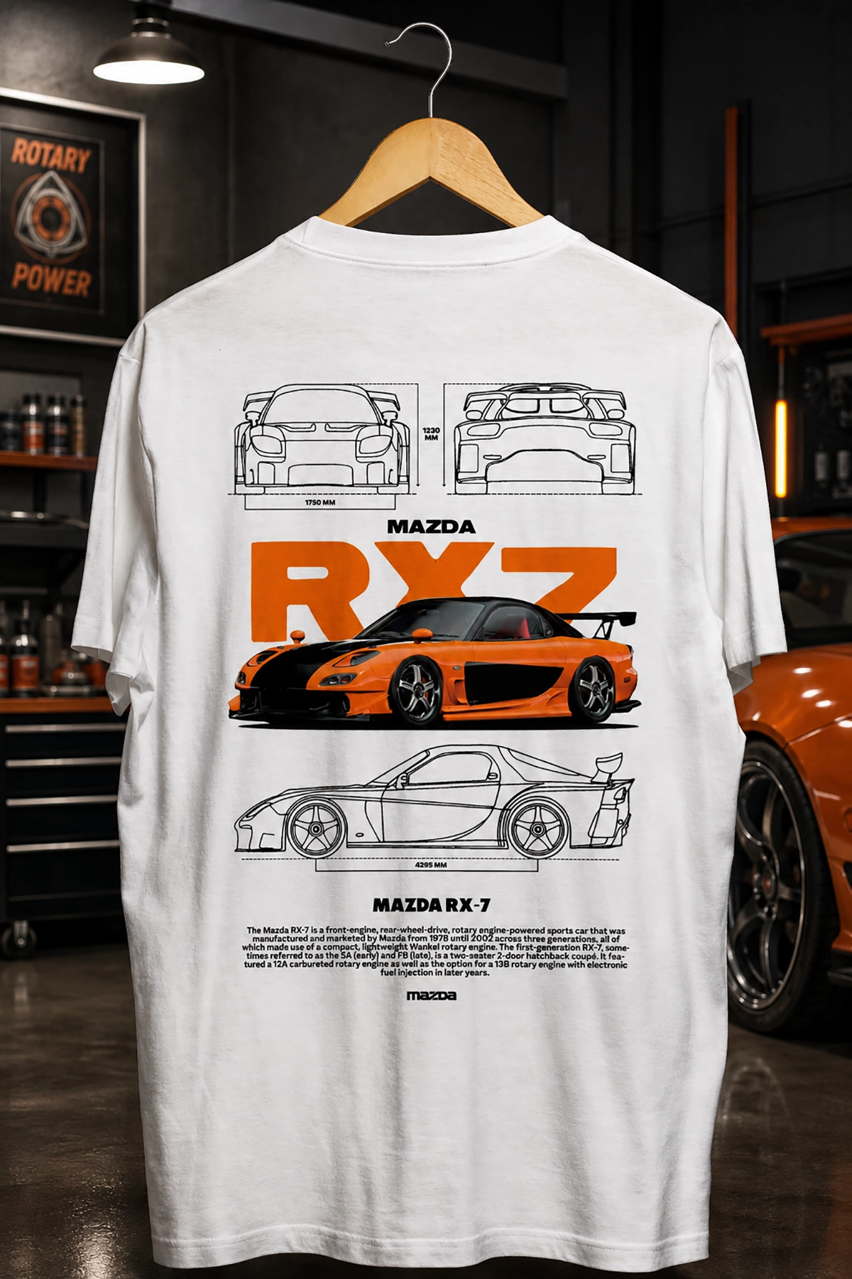 Mazda RX7 FF Sırt Baskılı Spor Araba Tasarım Unisex Bisiklet Yaka