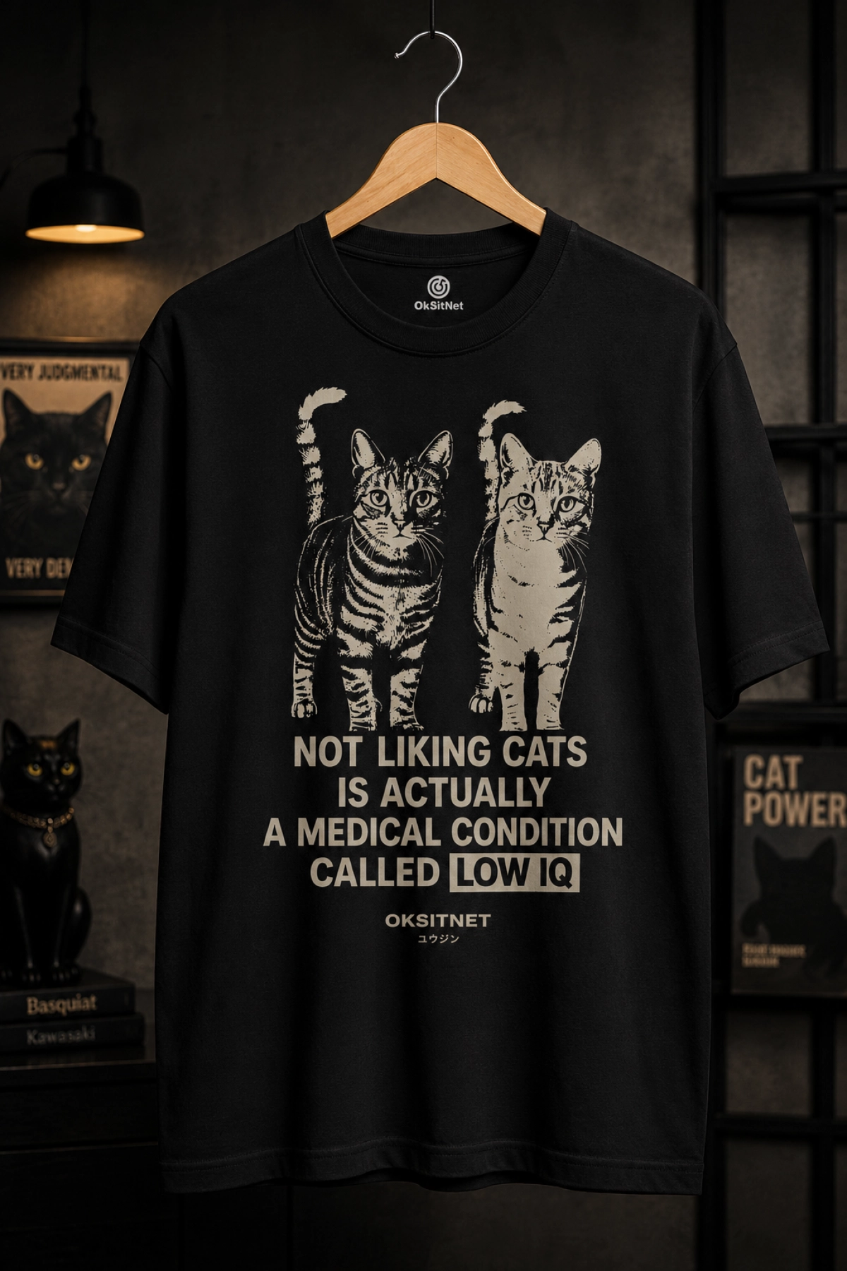 Unisex Siyah Kedi Baskılı Tişört – Esprili Yazılı Grafik Tasarım