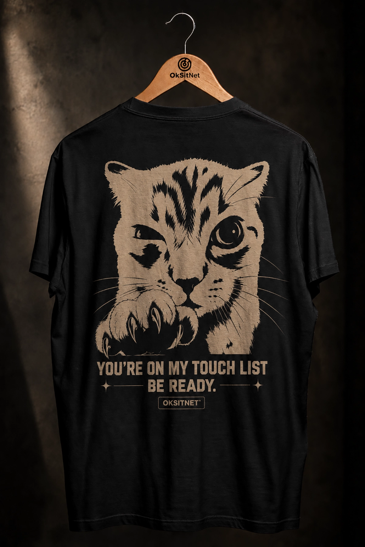 Unisex Siyah Kedi Baskılı Tişört – Retro Streetwear Sırt Baskı